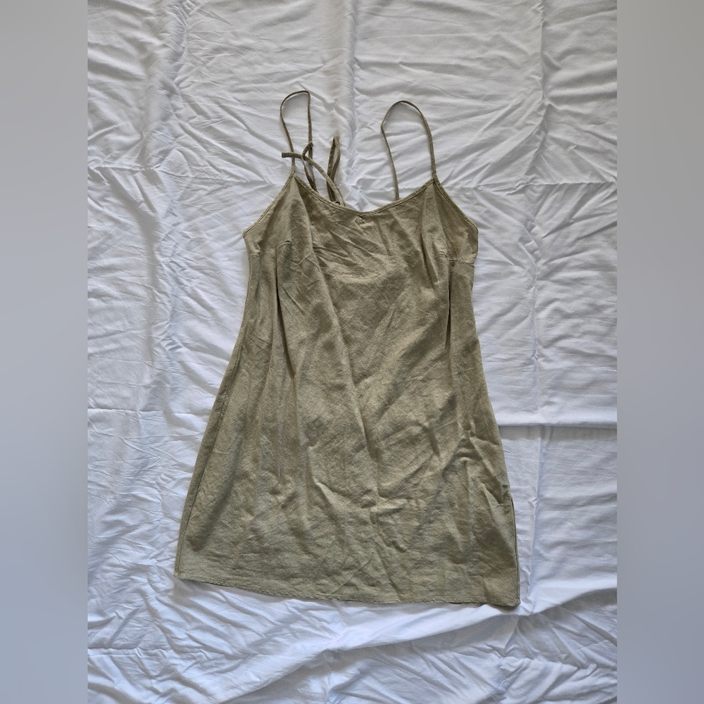 Chic Olive Green Spaghetti Strap Dress